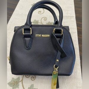 Steve Madden Mini Dome Satchel Bag – Black with Gold Hardware